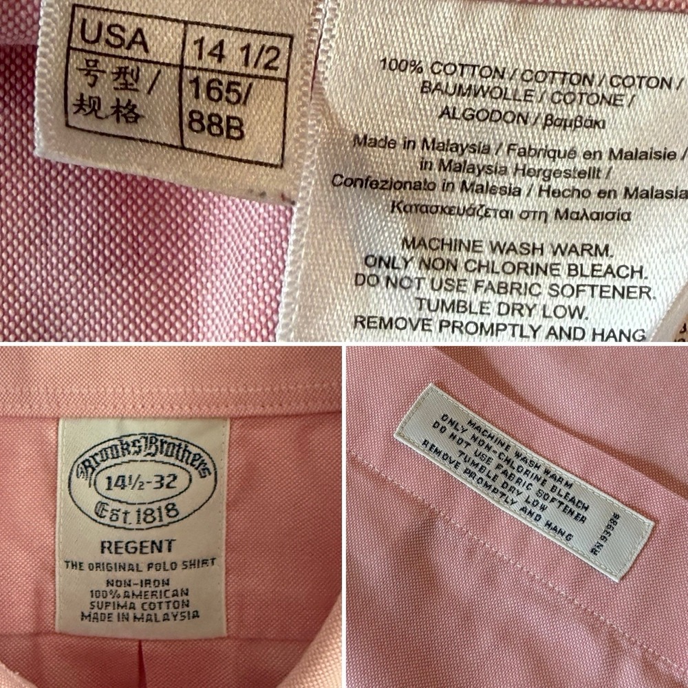 Brooks Brothers Regent Button Down 14 1/2 - 32 Pink 100% Supima Cotton - Picture 5 of 6
